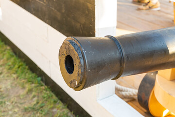 black barrel cannon, part of the fort's defensive weapons close up