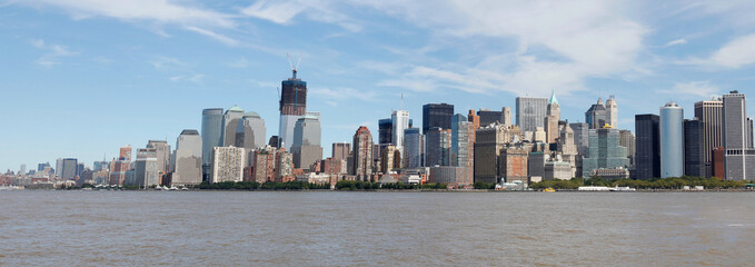 The skyline of the southern end of Manhattan Island including the new Freedom Tower under construction, New York, New York, USA