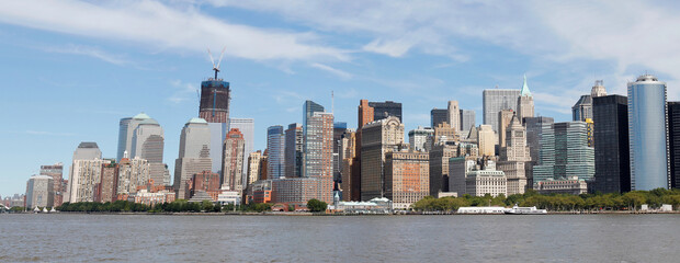 The skyline of the southern end of Manhattan Island including the new Freedom Tower under construction, New York, New York, USA