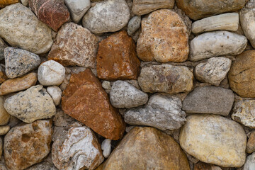 stone pattern uneven cobblestone gray and brown stacked in the wall background