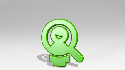 job seach man stand with shadow. 3D illustration of metallic sculpture over a white background with mild texture. business and concept