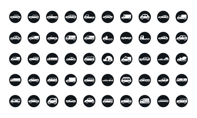 car model transport vehicle silhouette style icons set design