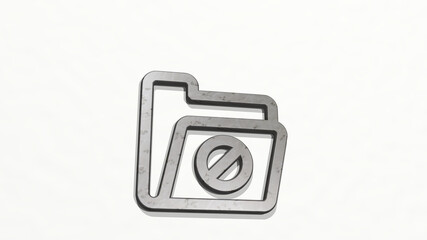 folder disable from a perspective on the wall. A thick sculpture made of metallic materials of 3D rendering. illustration and business