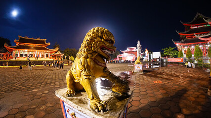 Sam Po Kong Temple at night. Chinese-style historic building in the Indonesian city of Semarang, an...