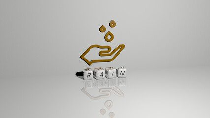 3D illustration of RAIN graphics and text made by metallic dice letters for the related meanings of the concept and presentations. background and beautiful