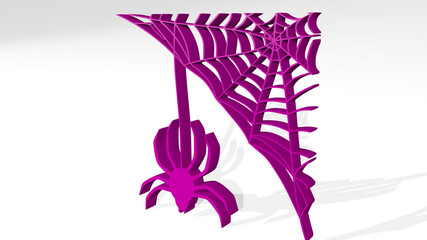 Obraz premium SPIDER WEB from a perspective with the shadow. A thick sculpture made of metallic materials of 3D rendering. background and illustration