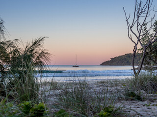 Noosa Dusk with Boat on the Ocean