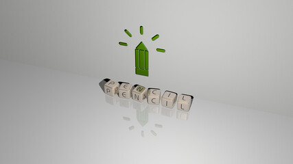 3D graphical image of PENCIL vertically along with text built by metallic cubic letters from the top perspective, excellent for the concept presentation and slideshows. illustration and background