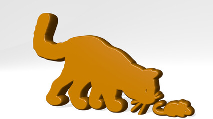 CAT AND MOUSE stand with shadow. 3D illustration of metallic sculpture over a white background with mild texture. animal and cute