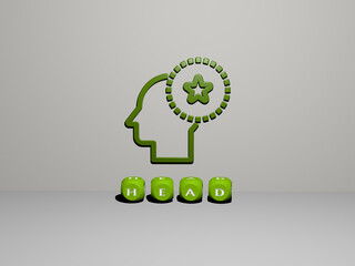3D illustration of head graphics and text made by metallic dice letters for the related meanings of the concept and presentations. background and animal