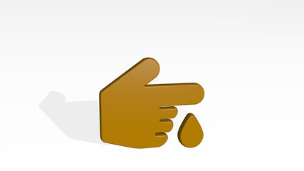 laboratory test blood finger stand with shadow. 3D illustration of metallic sculpture over a white background with mild texture. chemistry and chemical