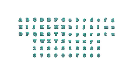 3D illustration of by individual letters on a wall of white background with calligraphic font and bright colors