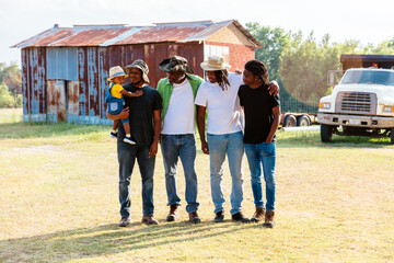 Multigenerational family portrait on farm