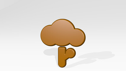 TREE CLOUD stand with shadow. 3D illustration of metallic sculpture over a white background with mild texture. christmas and beautiful