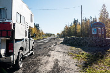 RV Camper Starting out of the Dempster Highway in the Yukon. 4x4 overlander 
