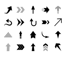 thin arrows and arrows icon set, silhouette style