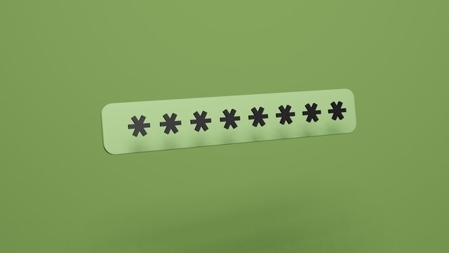 3D Rendering of Password Filling Space in Login with Asterisks to Hide Password