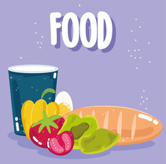 food dinner menu fresh bread tomato pepper lettuce and soda