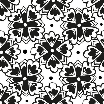 Detailed hand drawn black and white seamless pattern of Victorian ornament. Vector in graphic style label, card, sticker, menu, package.
