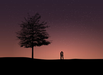 Obraz na płótnie Canvas Lovers Under The Tree, Starry Night