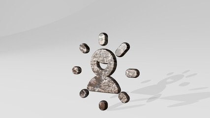 face id casting shadow from a perspective. A thick sculpture made of metallic materials of 3D rendering. background and beautiful