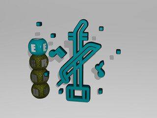 3D illustration of ERHU graphics and text around the icon made by metallic dice letters for the related meanings of the concept and presentations