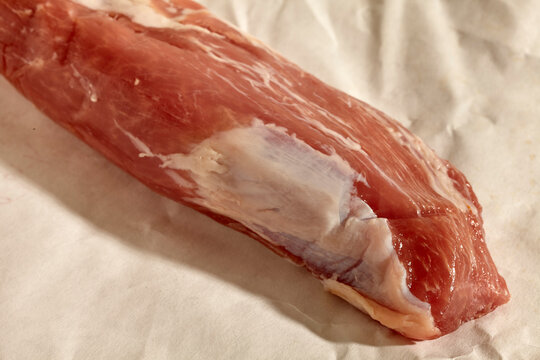 A Fresh, Raw Whole Pork Tenderloin, Sometimes Called A Fillet Mignon Of Pork, From An Artisan Butcher Shop In Pennsylvania, USA