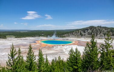 Fantastic View of the Grand Prismatic Geyser basin at Yellowstone, Wyoming, USA