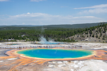 Fantastic View of the Grand Prismatic Geyser basin at Yellowstone, Wyoming, USA