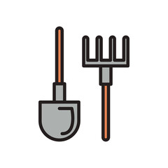 rake and shovel line and fill style icon vector design