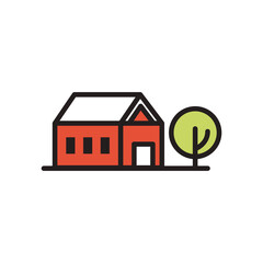 farm with tree line and fill style icon vector design