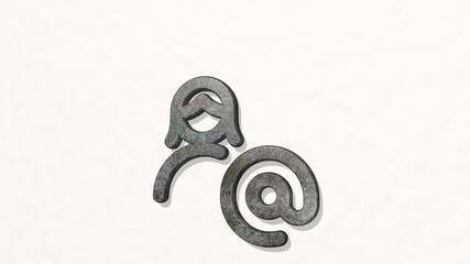 SINGLE WOMAN ACTIONS ADDRESS made by 3D illustration of a shiny metallic sculpture on a wall with light background. icon and isolated