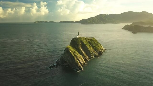 Aerial shot of lighthouse on island  Isla El Morro   Santa Marta  Columbia