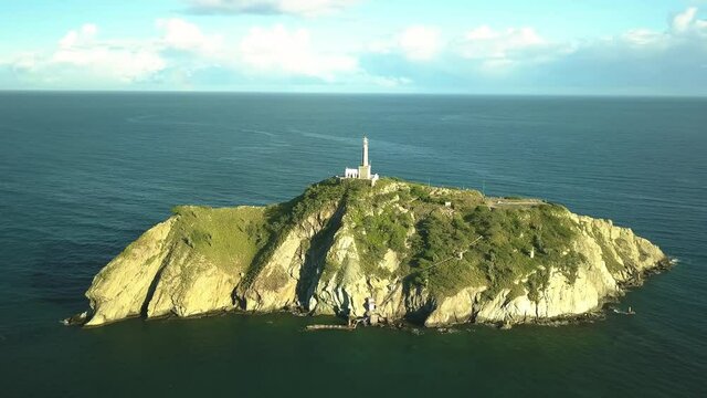 Aerial shot of lighthouse on island  Isla El Morro   Santa Marta  Columbia