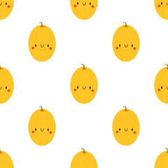 Kawaii Cartoon Melon. Seamless Vector Patterns