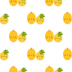 Kawaii Cartoon Melon. Seamless Vector Patterns