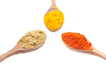 indian spices isolated on white background.