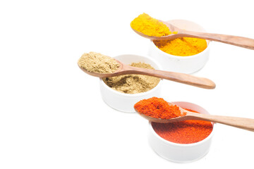 indian spices isolated on white background.
