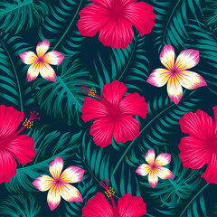 Floral seamless pattern with leaves. tropical background	