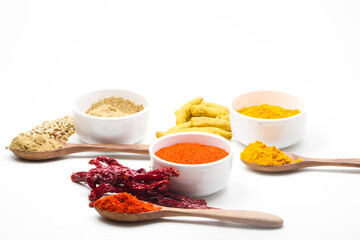 indian spices isolated on white background.