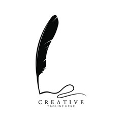 feather pen logo silhouette vector design template