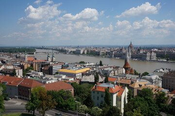 Fototapeta na wymiar Aerial view of river banks of the Danube