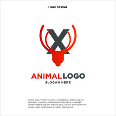 letter X logo. design a combination of letter a and deer antler illustration into a unique and simple logo X. with black, red, isolated white.brand for corporate and graphic design. modern template.