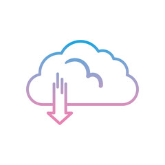 Cloud computing with download arrow gradient style icon vector design