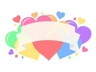 Ribbon banner with colorful hearts. Vector illustration.