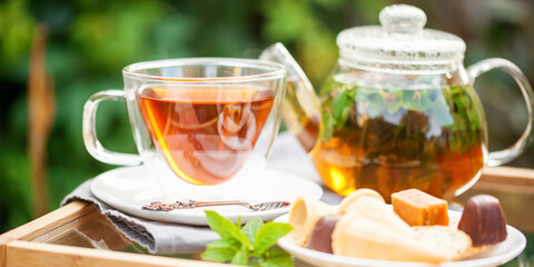 Cup of tea  in a garden