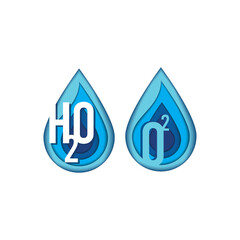Printcutout water drop with H2O letters inside design illustration
