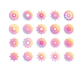 mandala decoration ornament flower motif ethnic oriental gradient style icon set