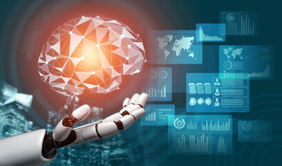 3D Rendering futuristic robot technology development, artificial intelligence AI, and machine...