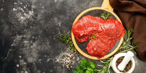 Raw meat, beef steak